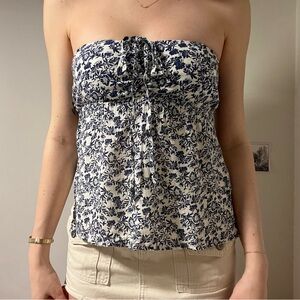 Strapless Navy Floral Smocked Bust Top